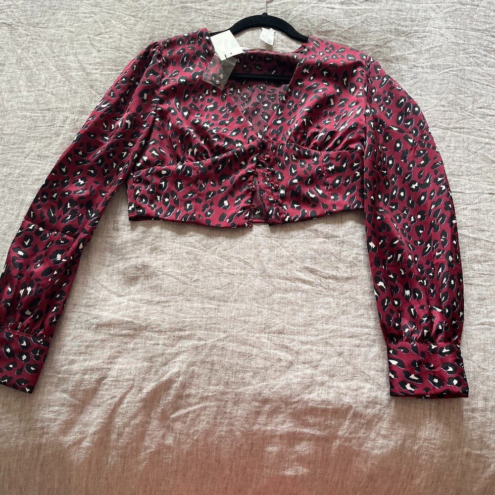 Cropped leopard button up shirt